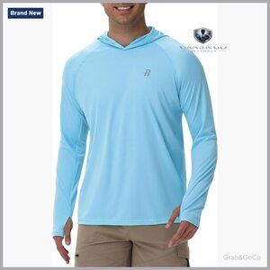 Men's UPF 50+ Long Sleeve Hoodie Rash Guard Sun Protection Lightweight